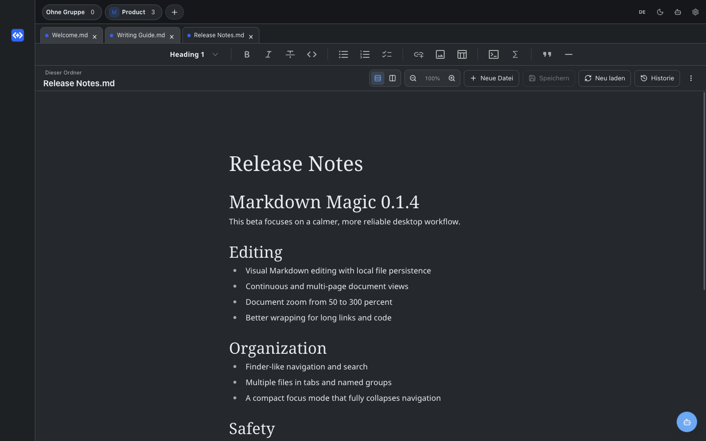 Markdown Magic im dunklen Fokusmodus