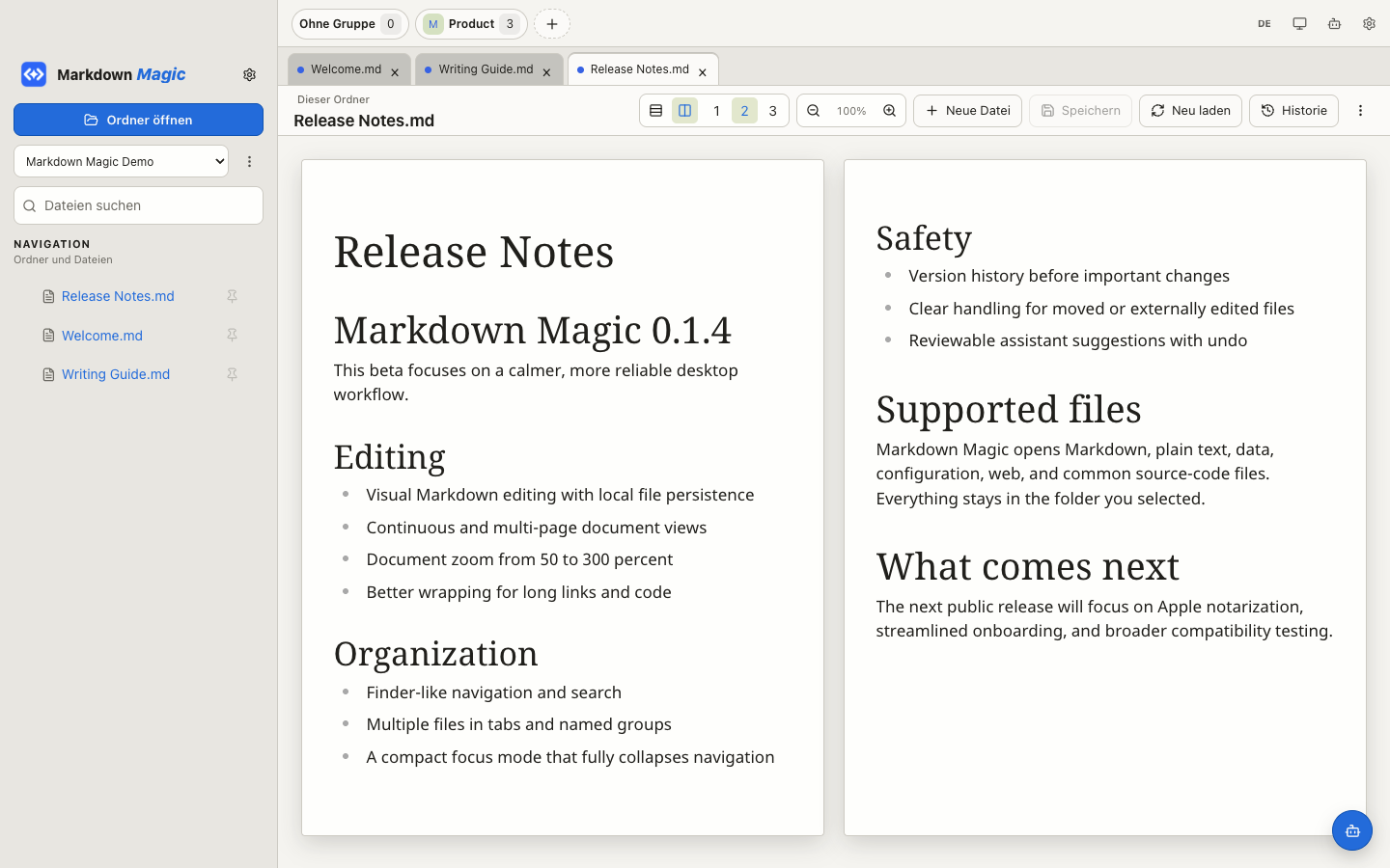 Markdown Magic mit mehrspaltiger Seitenansicht